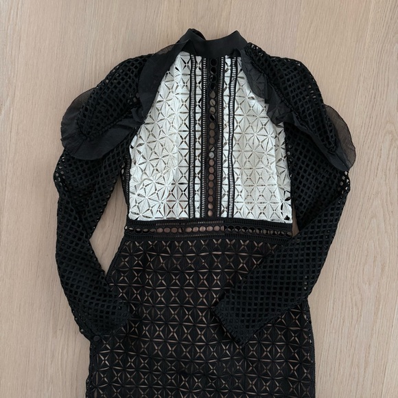 Self-Portrait Black and White Geometric Lace Mini Dress - Picture 3 of 5